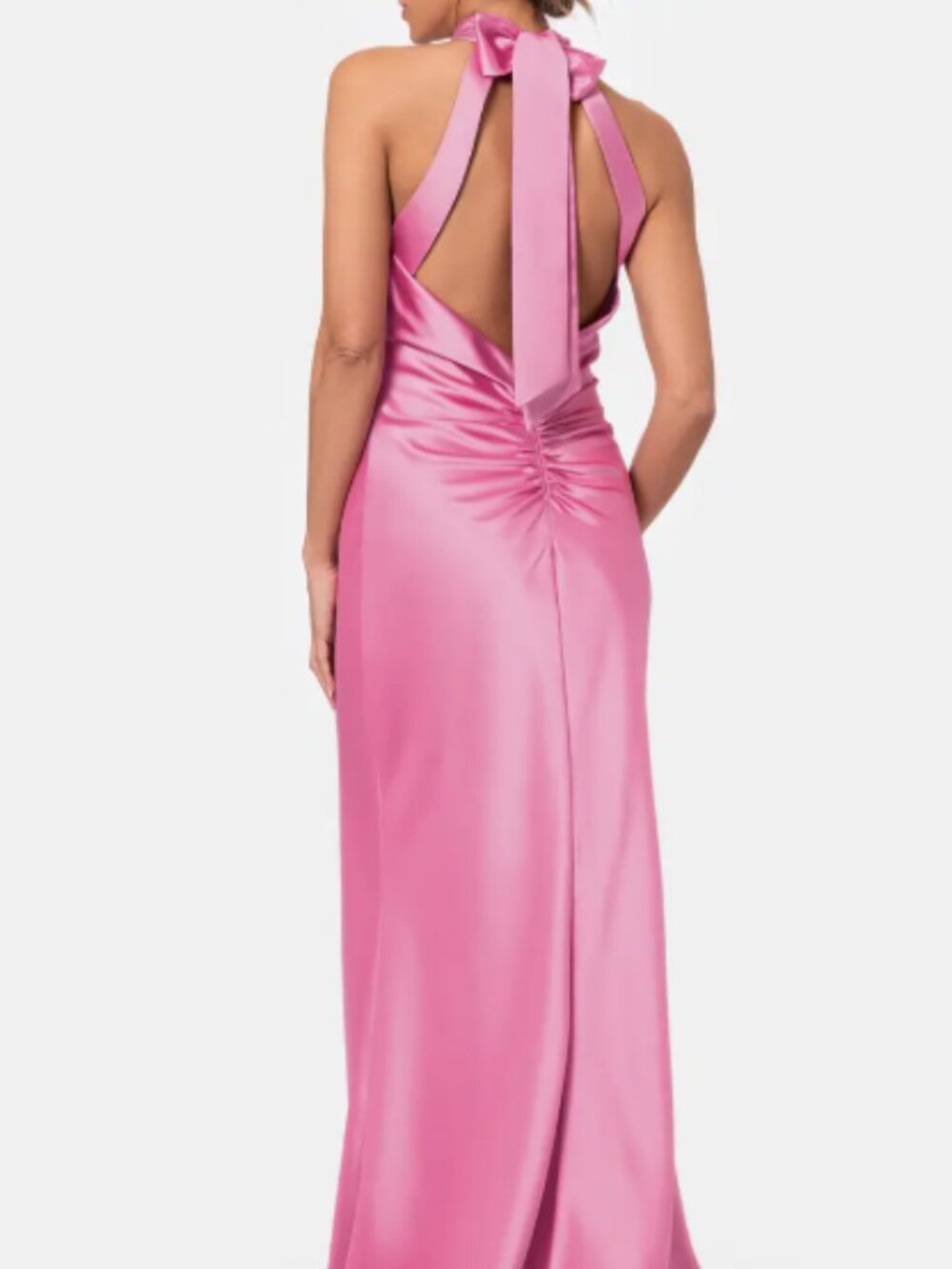 Xscape Evenings Halter Neck Satin Sheath Gown – Pink Size 4 – Open Back Formal